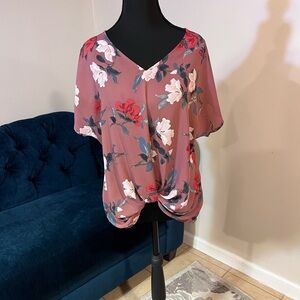 NWOT West Kei Floral V-Neck Blouse - Pink and White